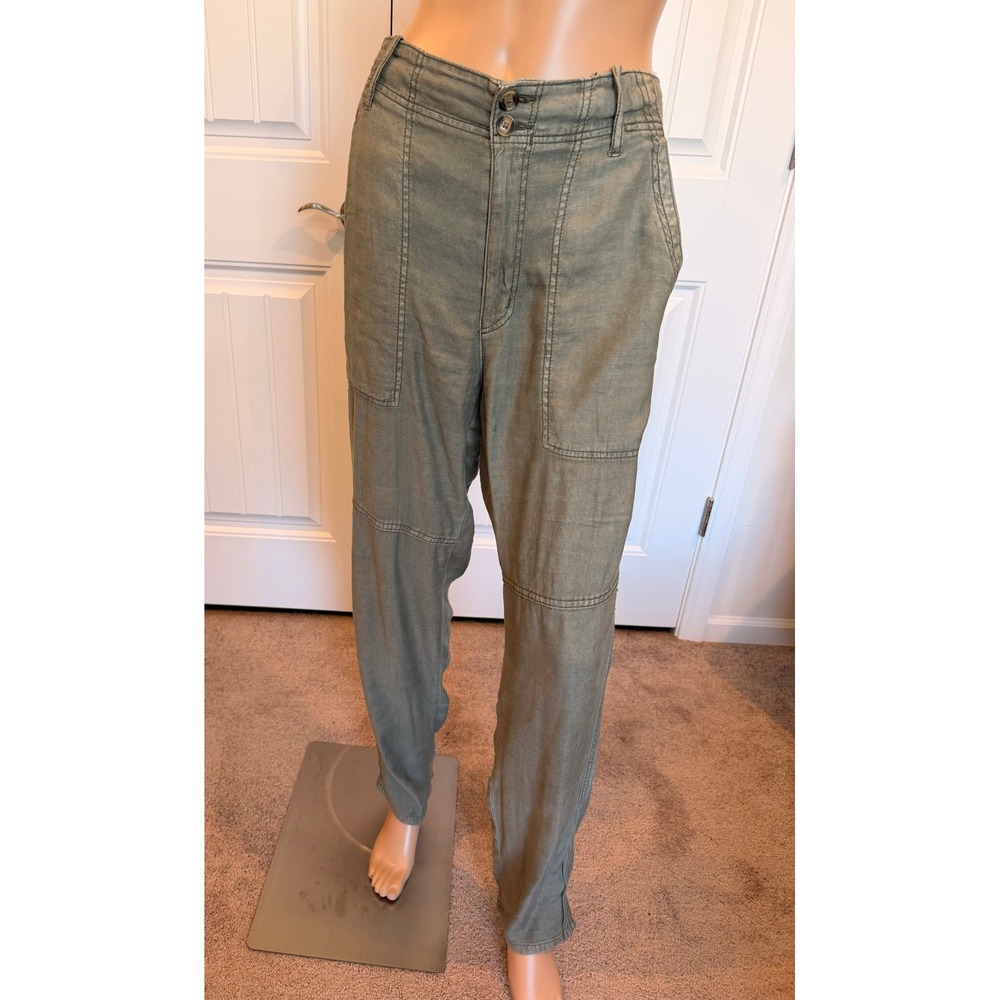 American Eagle Women Olive Green Linen Blend Utility Cargo Pants Sz 8 Reg Safari - Picture 2 of 15
